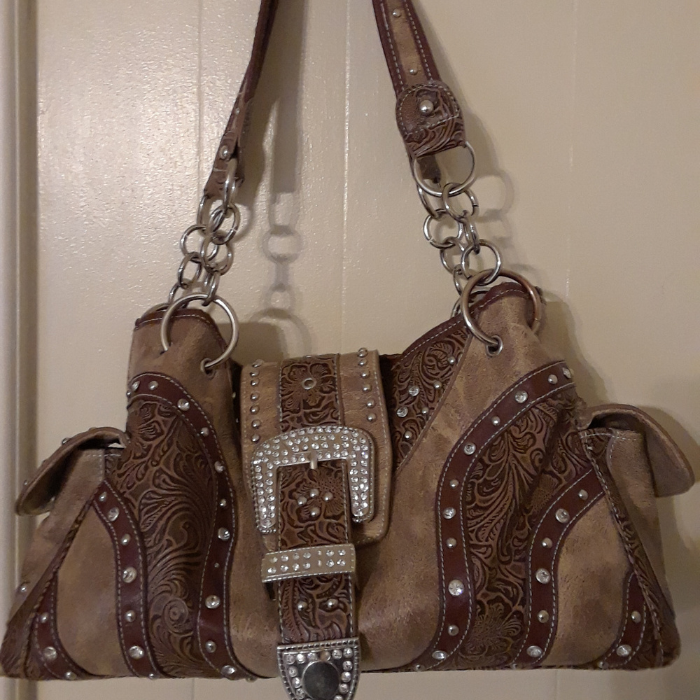 Western Style Studded Shoulder Purse